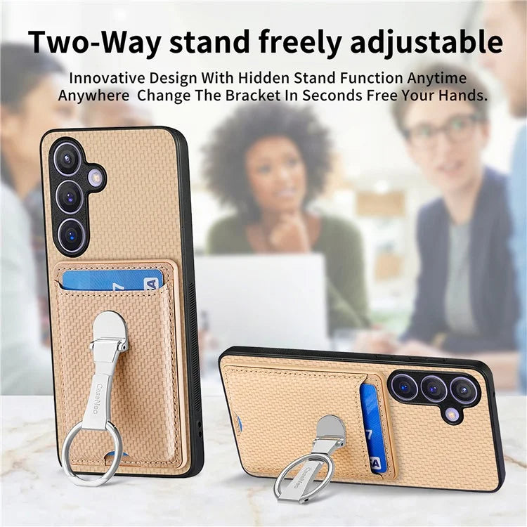 C1-9 for Samsung Galaxy S24 Case Carbon FiberTexture Leather Protective Shell with Ring Kickstand