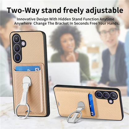 C1-9 for Samsung Galaxy S24 Case Carbon FiberTexture Leather Protective Shell with Ring Kickstand