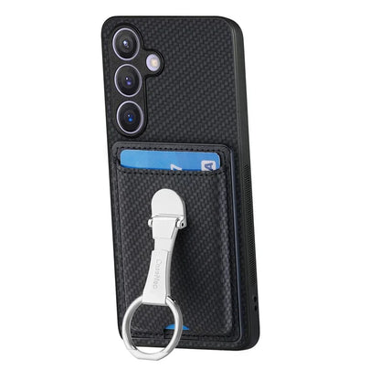 C1-9 for Samsung Galaxy S24+ Case Carbon Fiber Texture Card Holder Phone Cover with Folding Kickstand