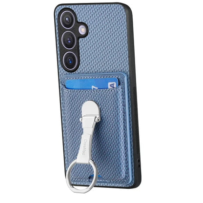 C1-9 for Samsung Galaxy S24+ Case Carbon Fiber Texture Card Holder Phone Cover with Folding Kickstand