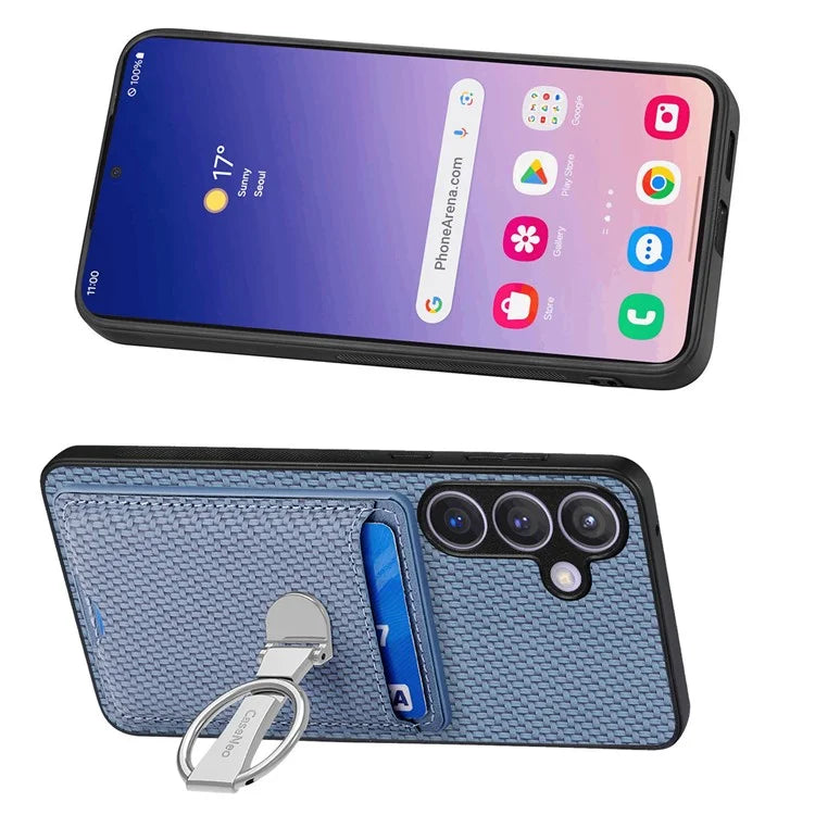 C1-9 for Samsung Galaxy S24+ Case Carbon Fiber Texture Card Holder Phone Cover with Folding Kickstand