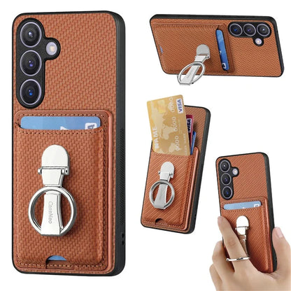C1-9 for Samsung Galaxy S24+ Case Carbon Fiber Texture Card Holder Phone Cover with Folding Kickstand