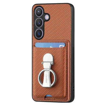 C1-9 for Samsung Galaxy S24+ Case Carbon Fiber Texture Card Holder Phone Cover with Folding Kickstand