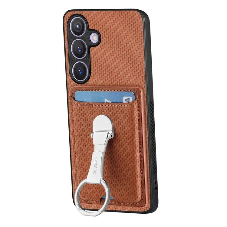 C1-9 for Samsung Galaxy S24+ Case Carbon Fiber Texture Card Holder Phone Cover with Folding Kickstand