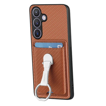 C1-9 for Samsung Galaxy S24+ Case Carbon Fiber Texture Card Holder Phone Cover with Folding Kickstand