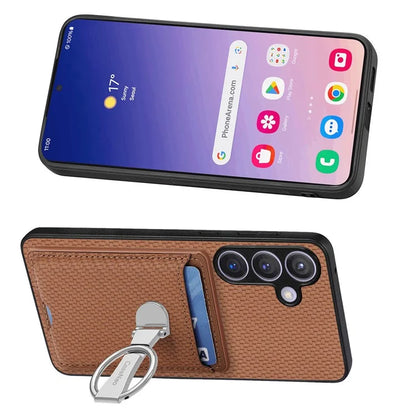C1-9 for Samsung Galaxy S24+ Case Carbon Fiber Texture Card Holder Phone Cover with Folding Kickstand