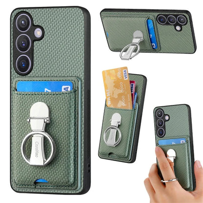 C1-9 for Samsung Galaxy S24+ Case Carbon Fiber Texture Card Holder Phone Cover with Folding Kickstand