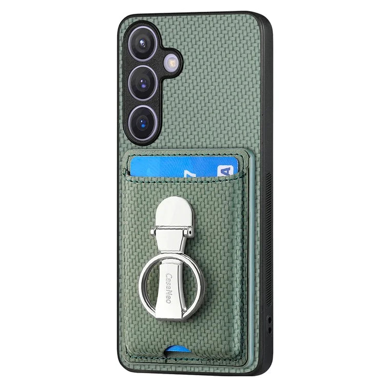 C1-9 for Samsung Galaxy S24+ Case Carbon Fiber Texture Card Holder Phone Cover with Folding Kickstand