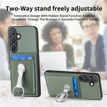 C1-9 for Samsung Galaxy S24+ Case Carbon Fiber Texture Card Holder Phone Cover with Folding Kickstand