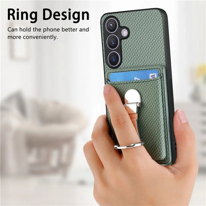 C1-9 for Samsung Galaxy S24+ Case Carbon Fiber Texture Card Holder Phone Cover with Folding Kickstand