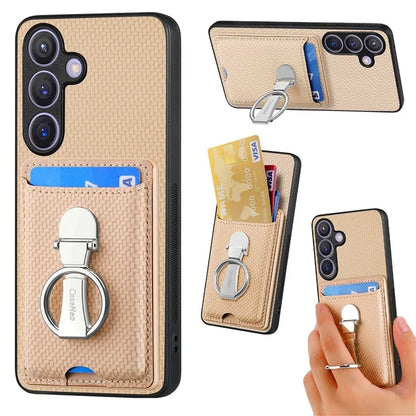 C1-9 for Samsung Galaxy S24+ Case Carbon Fiber Texture Card Holder Phone Cover with Folding Kickstand