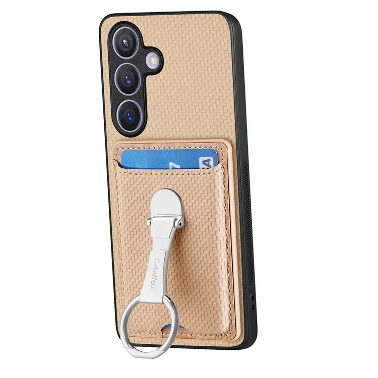 C1-9 for Samsung Galaxy S24+ Case Carbon Fiber Texture Card Holder Phone Cover with Folding Kickstand