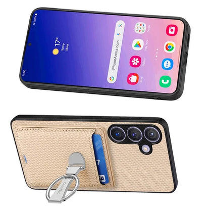 C1-9 for Samsung Galaxy S24+ Case Carbon Fiber Texture Card Holder Phone Cover with Folding Kickstand