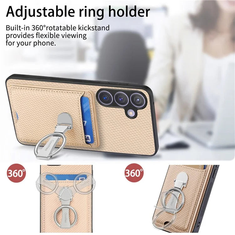 C1-9 for Samsung Galaxy S24+ Case Carbon Fiber Texture Card Holder Phone Cover with Folding Kickstand