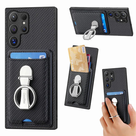 C1-9 for Samsung Galaxy S24 Ultra Case Anti-scratch Carbon Fiber Texture Kickstand Phone Cover
