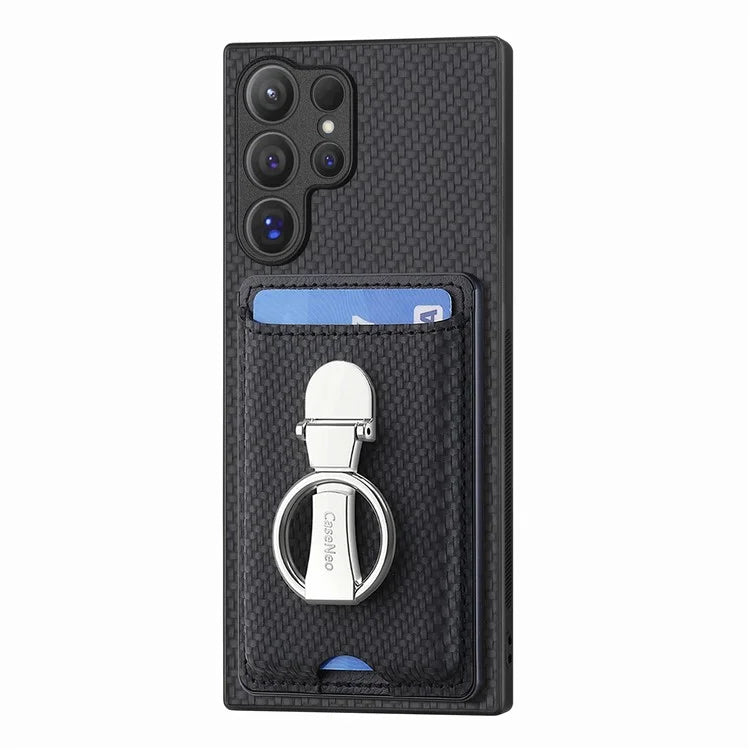 C1-9 for Samsung Galaxy S24 Ultra Case Anti-scratch Carbon Fiber Texture Kickstand Phone Cover
