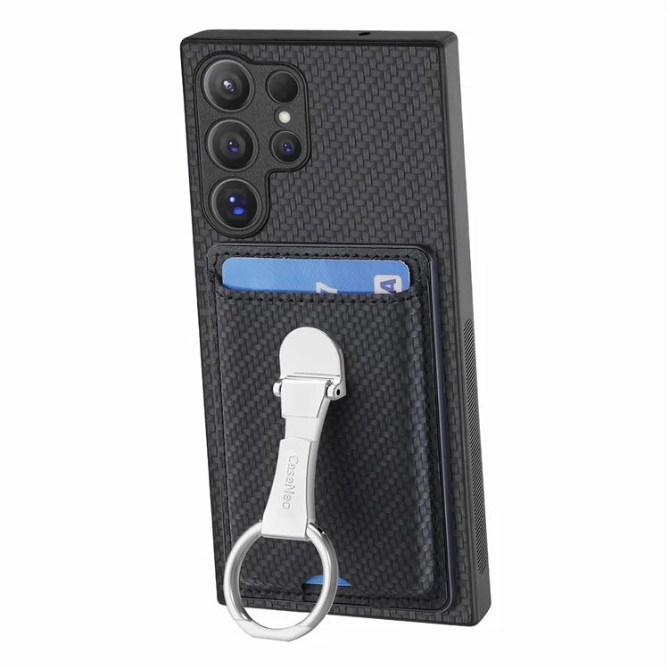 C1-9 for Samsung Galaxy S24 Ultra Case Anti-scratch Carbon Fiber Texture Kickstand Phone Cover