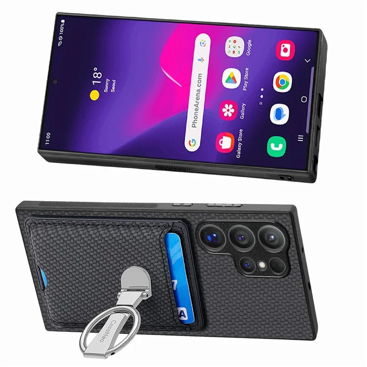 C1-9 for Samsung Galaxy S24 Ultra Case Anti-scratch Carbon Fiber Texture Kickstand Phone Cover