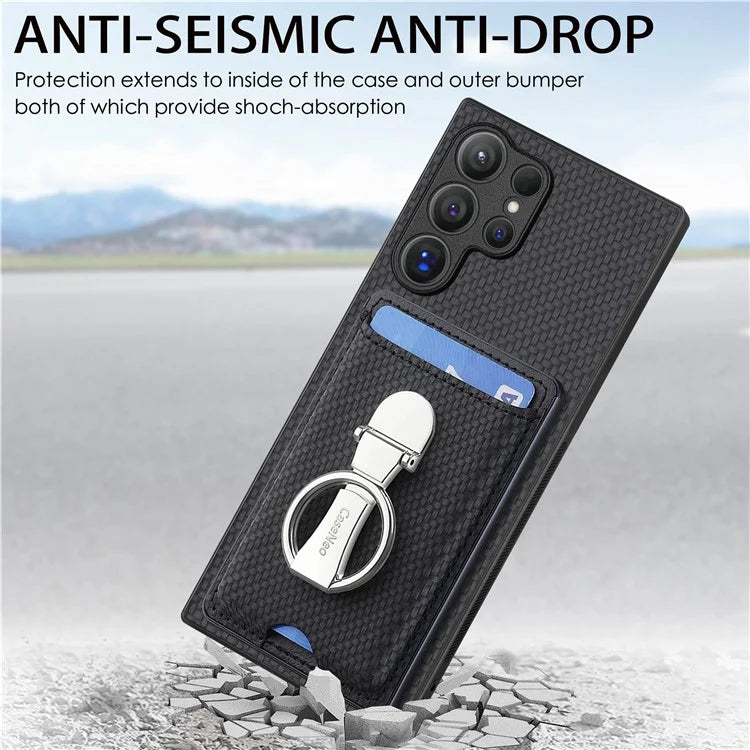 C1-9 for Samsung Galaxy S24 Ultra Case Anti-scratch Carbon Fiber Texture Kickstand Phone Cover