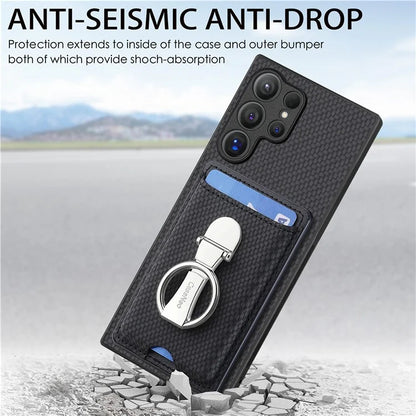 C1-9 for Samsung Galaxy S24 Ultra Case Anti-scratch Carbon Fiber Texture Kickstand Phone Cover