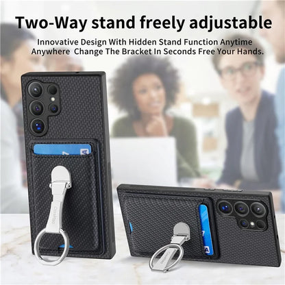 C1-9 for Samsung Galaxy S24 Ultra Case Anti-scratch Carbon Fiber Texture Kickstand Phone Cover