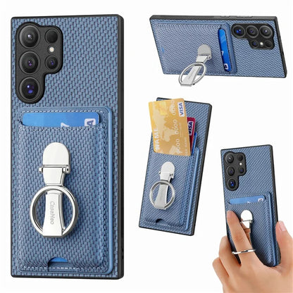 C1-9 for Samsung Galaxy S24 Ultra Case Anti-scratch Carbon Fiber Texture Kickstand Phone Cover