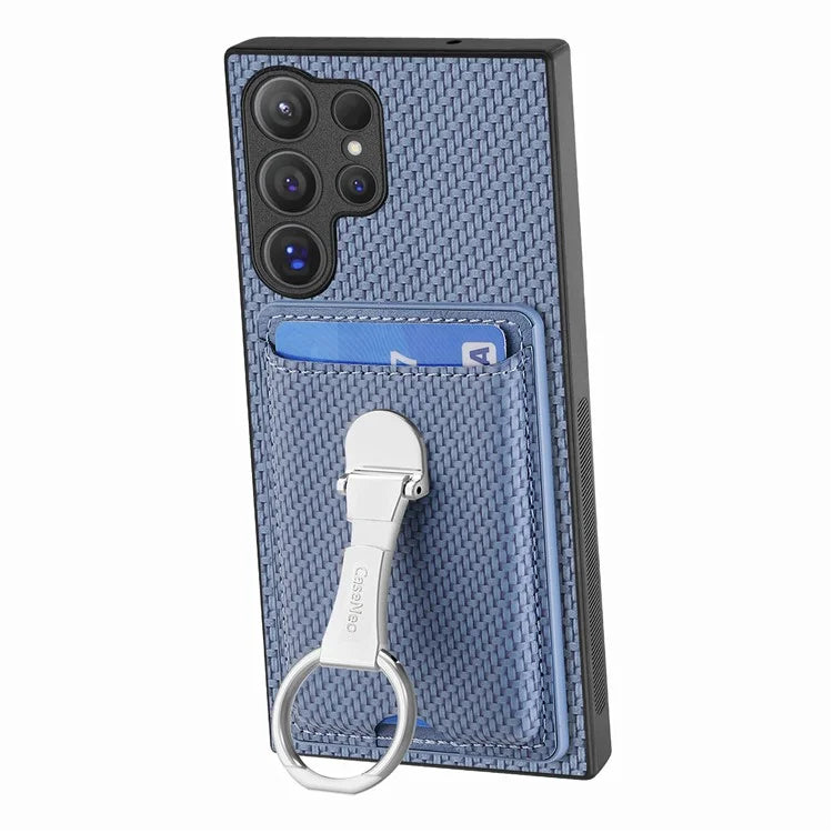 C1-9 for Samsung Galaxy S24 Ultra Case Anti-scratch Carbon Fiber Texture Kickstand Phone Cover