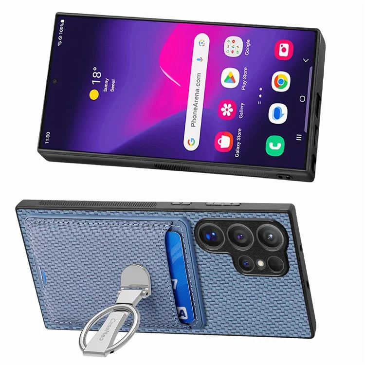 C1-9 for Samsung Galaxy S24 Ultra Case Anti-scratch Carbon Fiber Texture Kickstand Phone Cover