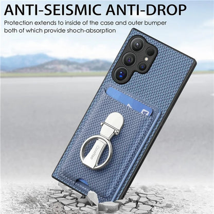 C1-9 for Samsung Galaxy S24 Ultra Case Anti-scratch Carbon Fiber Texture Kickstand Phone Cover