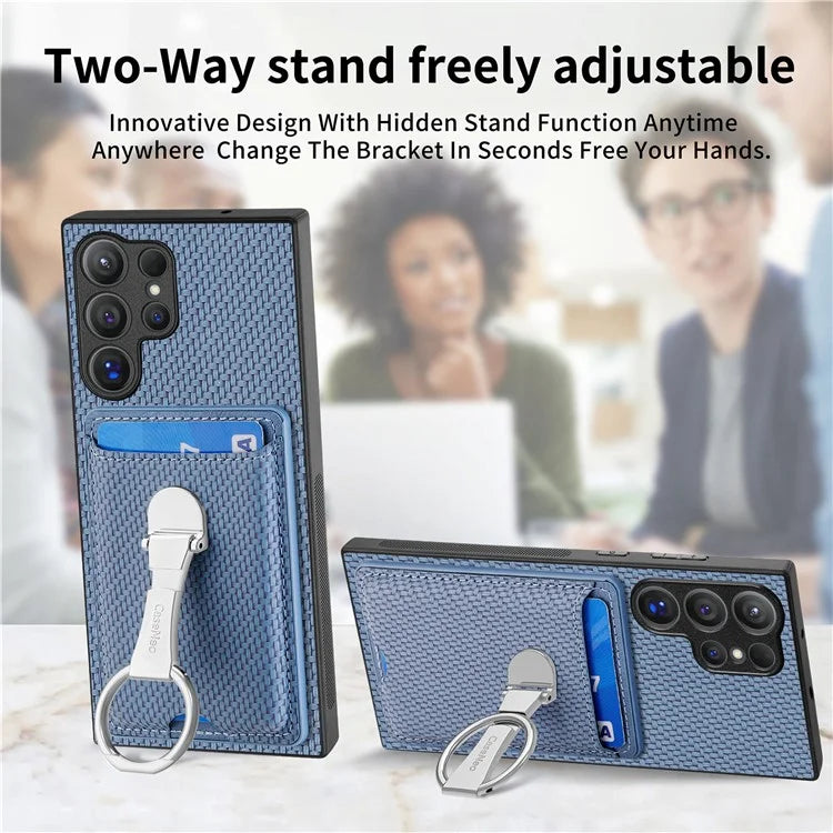 C1-9 for Samsung Galaxy S24 Ultra Case Anti-scratch Carbon Fiber Texture Kickstand Phone Cover
