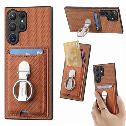 C1-9 for Samsung Galaxy S24 Ultra Case Anti-scratch Carbon Fiber Texture Kickstand Phone Cover
