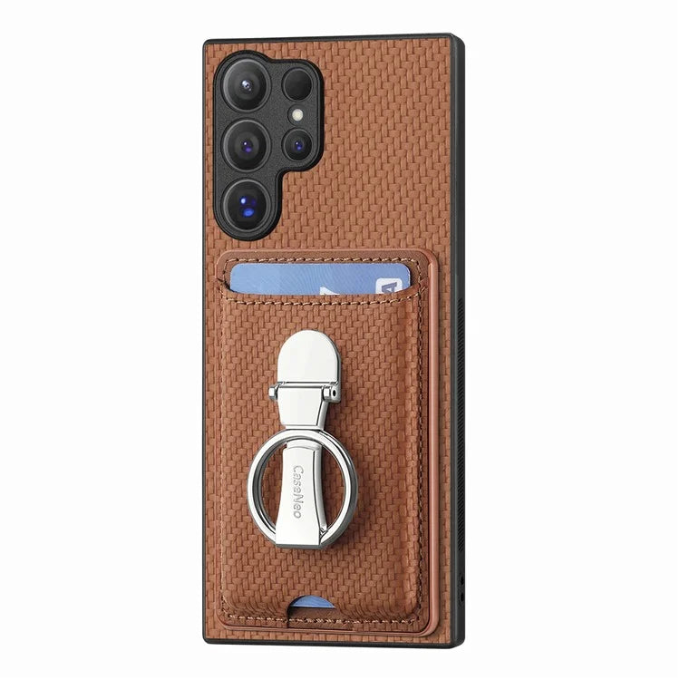 C1-9 for Samsung Galaxy S24 Ultra Case Anti-scratch Carbon Fiber Texture Kickstand Phone Cover