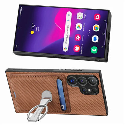 C1-9 for Samsung Galaxy S24 Ultra Case Anti-scratch Carbon Fiber Texture Kickstand Phone Cover