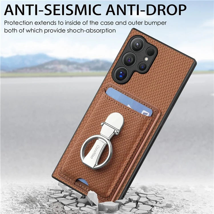 C1-9 for Samsung Galaxy S24 Ultra Case Anti-scratch Carbon Fiber Texture Kickstand Phone Cover