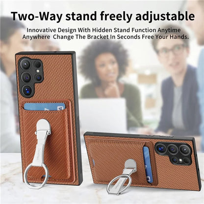 C1-9 for Samsung Galaxy S24 Ultra Case Anti-scratch Carbon Fiber Texture Kickstand Phone Cover