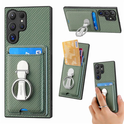 C1-9 for Samsung Galaxy S24 Ultra Case Anti-scratch Carbon Fiber Texture Kickstand Phone Cover