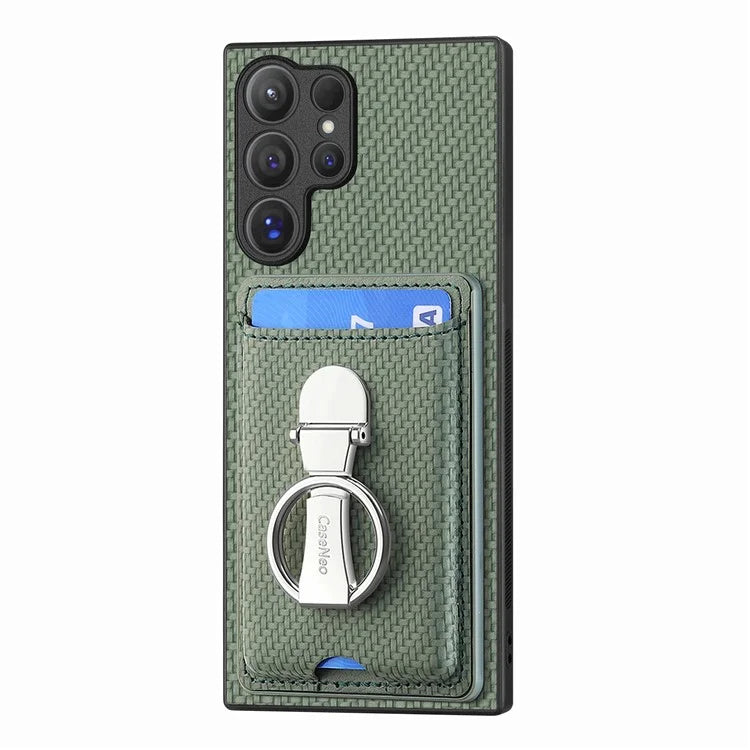 C1-9 for Samsung Galaxy S24 Ultra Case Anti-scratch Carbon Fiber Texture Kickstand Phone Cover