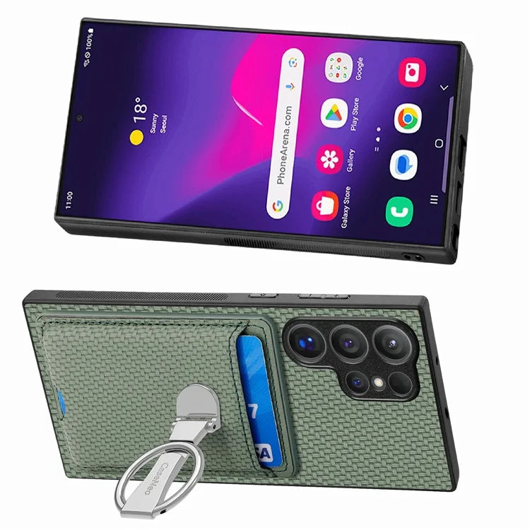 C1-9 for Samsung Galaxy S24 Ultra Case Anti-scratch Carbon Fiber Texture Kickstand Phone Cover