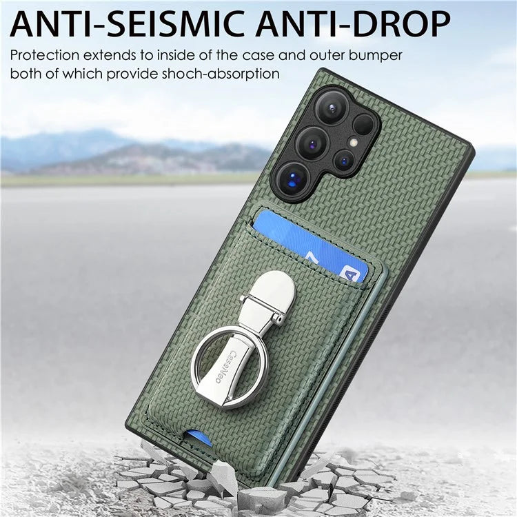 C1-9 for Samsung Galaxy S24 Ultra Case Anti-scratch Carbon Fiber Texture Kickstand Phone Cover