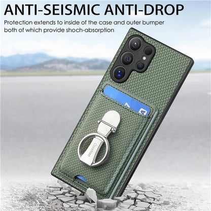 C1-9 for Samsung Galaxy S24 Ultra Case Anti-scratch Carbon Fiber Texture Kickstand Phone Cover