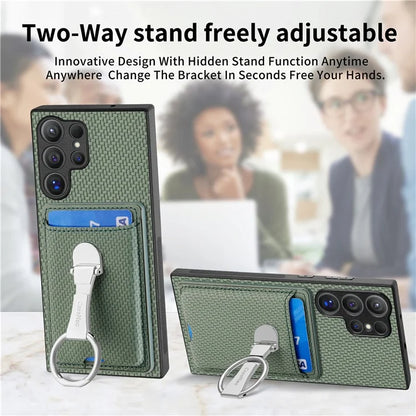C1-9 for Samsung Galaxy S24 Ultra Case Anti-scratch Carbon Fiber Texture Kickstand Phone Cover
