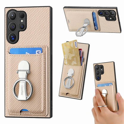 C1-9 for Samsung Galaxy S24 Ultra Case Anti-scratch Carbon Fiber Texture Kickstand Phone Cover