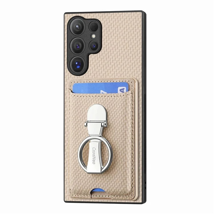 C1-9 for Samsung Galaxy S24 Ultra Case Anti-scratch Carbon Fiber Texture Kickstand Phone Cover