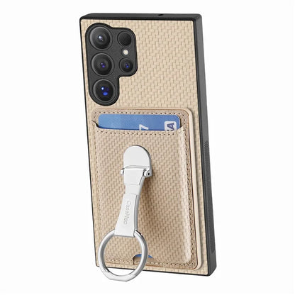 C1-9 for Samsung Galaxy S24 Ultra Case Anti-scratch Carbon Fiber Texture Kickstand Phone Cover