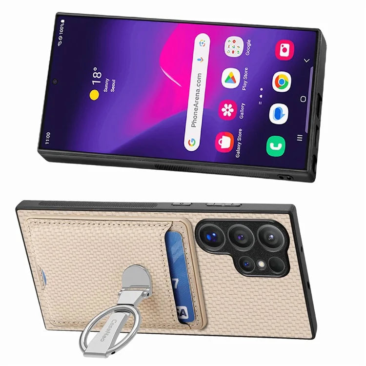 C1-9 for Samsung Galaxy S24 Ultra Case Anti-scratch Carbon Fiber Texture Kickstand Phone Cover