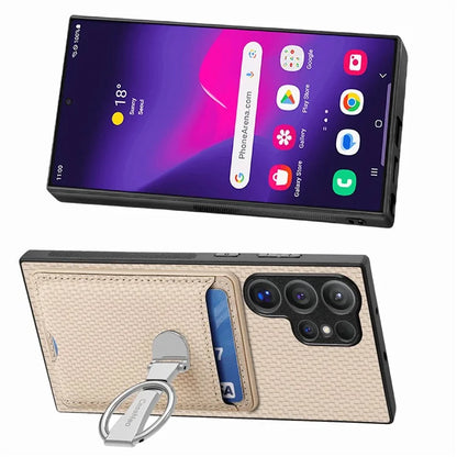 C1-9 for Samsung Galaxy S24 Ultra Case Anti-scratch Carbon Fiber Texture Kickstand Phone Cover