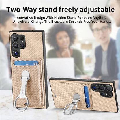 C1-9 for Samsung Galaxy S24 Ultra Case Anti-scratch Carbon Fiber Texture Kickstand Phone Cover