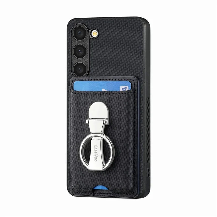 C1-9 for Samsung Galaxy S23 Case Card Holder Carbon Fiber Texture Leather+TPU+PC Phone Cover