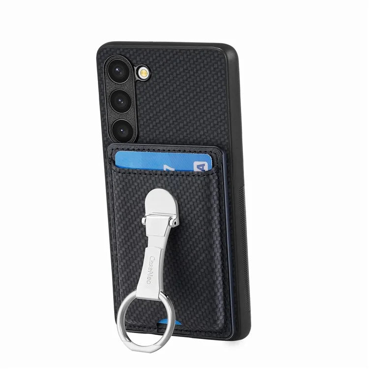 C1-9 for Samsung Galaxy S23 Case Card Holder Carbon Fiber Texture Leather+TPU+PC Phone Cover