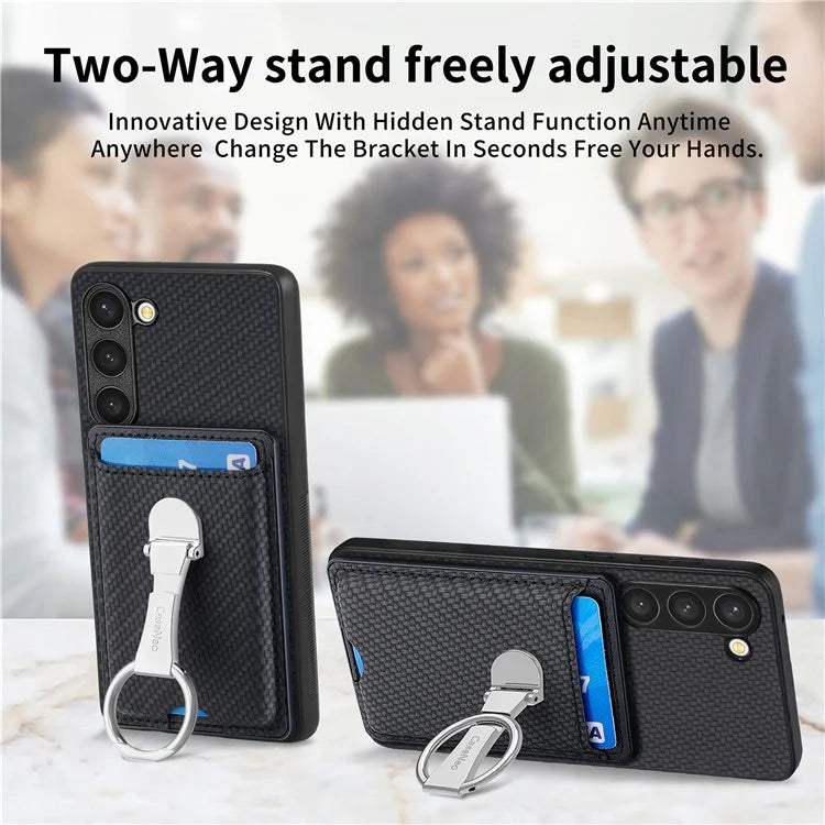 C1-9 for Samsung Galaxy S23 Case Card Holder Carbon Fiber Texture Leather+TPU+PC Phone Cover